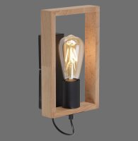 Wandlampe mit Schalter Holz Metall H:25 cm E27 Retro