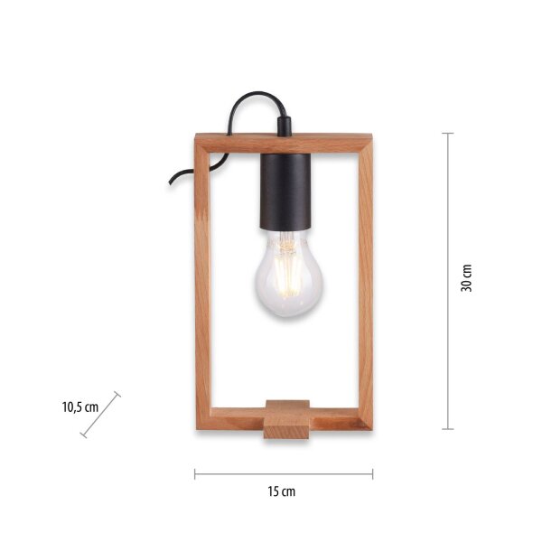 Natürliche Tischleuchte Holz Metall 28,5 cm E27 Retro