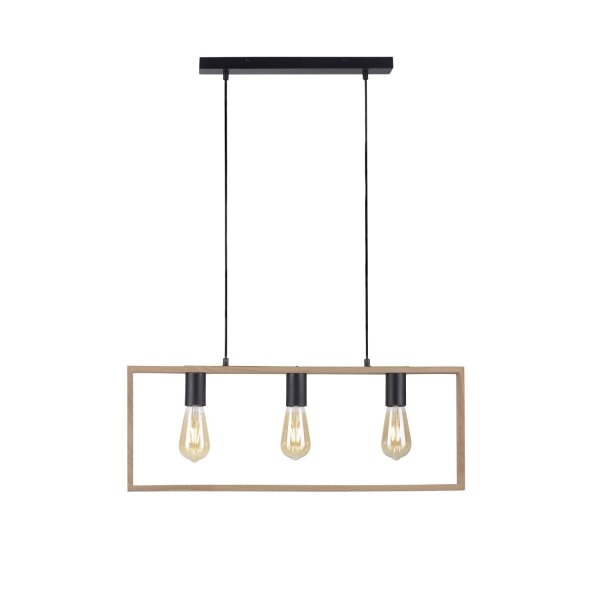Natürliche Hängelampe Retro Holz Metall L:69 cm 3-flmg