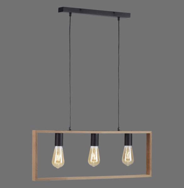 Natürliche Hängelampe Retro Holz Metall L:69 cm 3-flmg