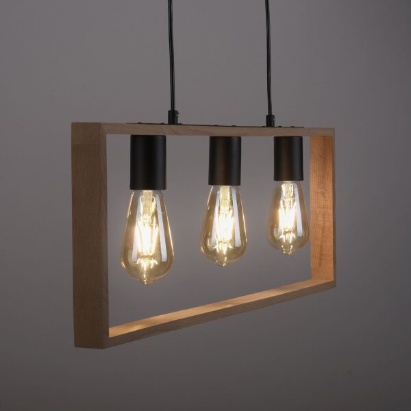 Natürliche Hängelampe Retro Holz Metall L:69 cm 3-flmg