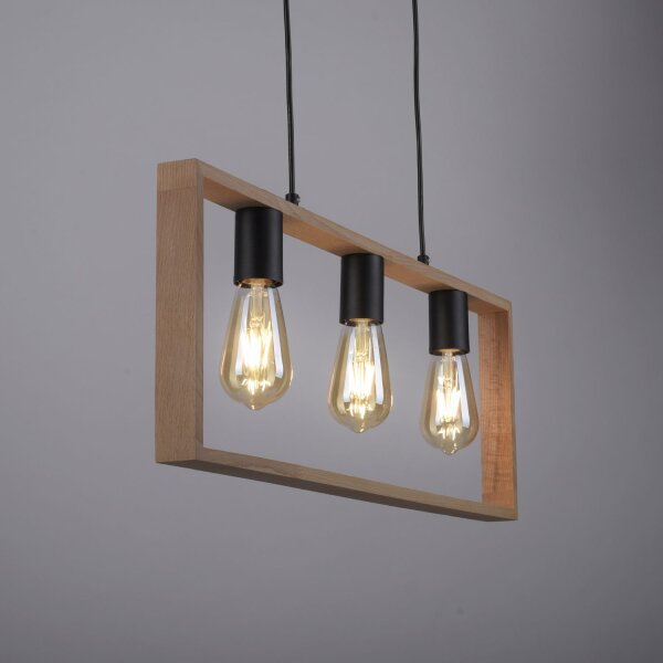 Natürliche Hängelampe Retro Holz Metall L:69 cm 3-flmg