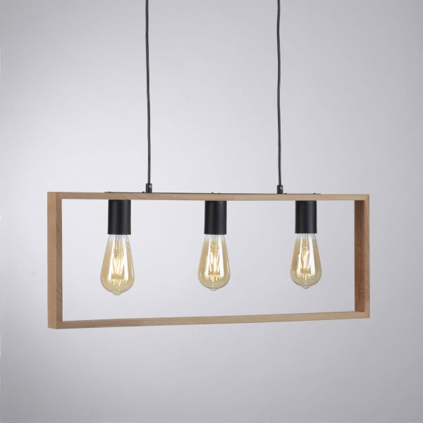 Natürliche Hängelampe Retro Holz Metall L:69 cm 3-flmg