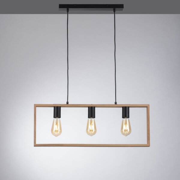 Natürliche Hängelampe Retro Holz Metall L:69 cm 3-flmg