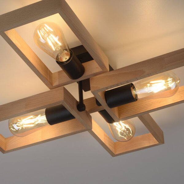 Natürliche Deckenlampe Retro Holz Metall L:62 cm E27