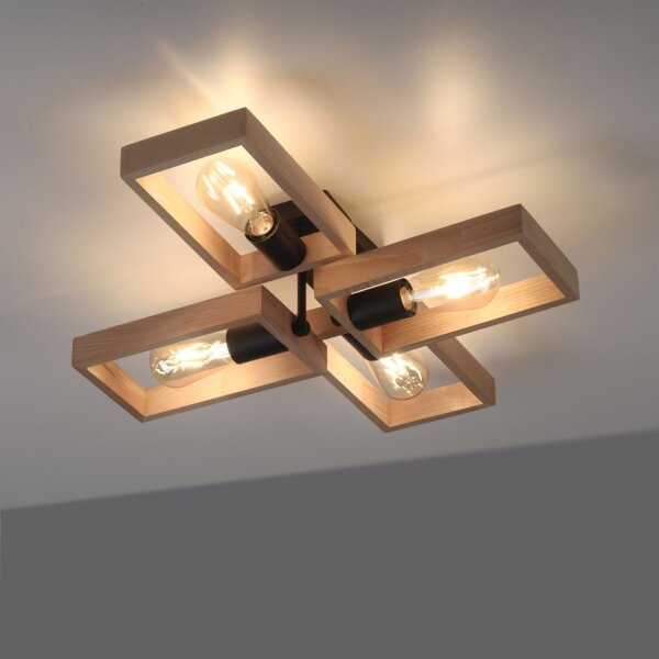 Natürliche Deckenlampe Retro Holz Metall L:62 cm E27