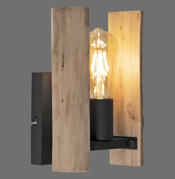 Wohnliche Wandlampe Vintage Holz Metall E27 H:25 cm
