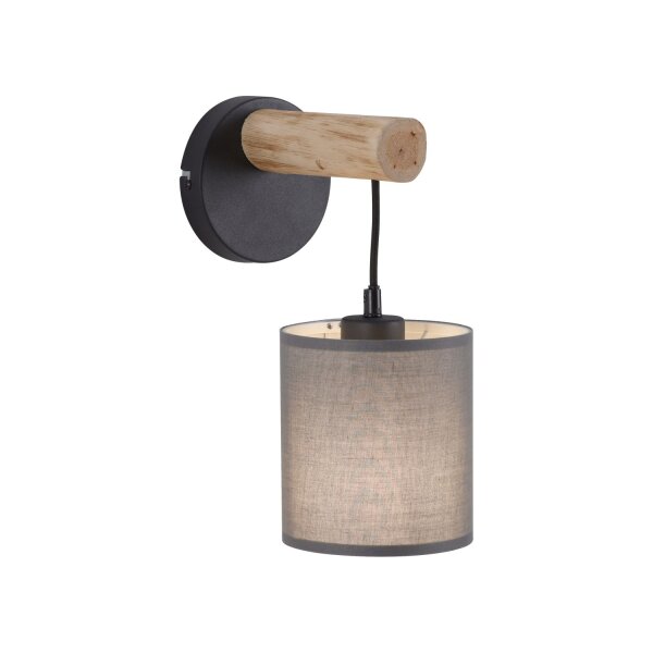 Gemütliche Wandleuchte Stoffschirm Holz H:29,5 cm E27