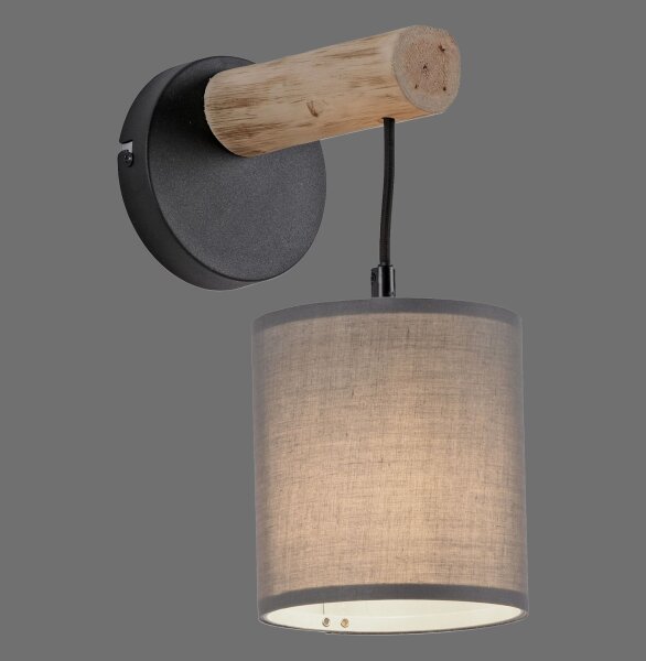 Gemütliche Wandleuchte Stoffschirm Holz H:29,5 cm E27