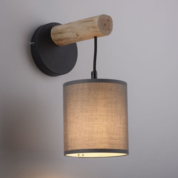 Gemütliche Wandleuchte Stoffschirm Holz H:29,5 cm E27