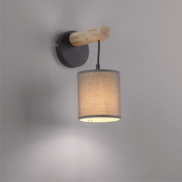 Gemütliche Wandleuchte Stoffschirm Holz H:29,5 cm E27
