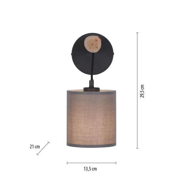 Gemütliche Wandleuchte Stoffschirm Holz H:29,5 cm E27