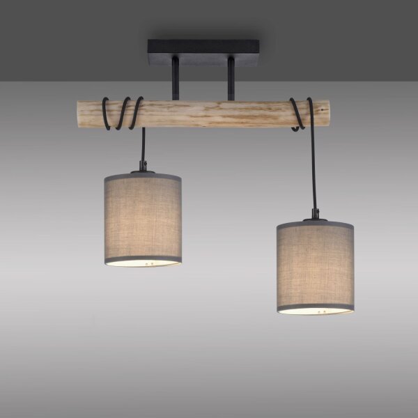Blendarme Deckenleuchte Holzbalken Stoff 47,5 cm lang