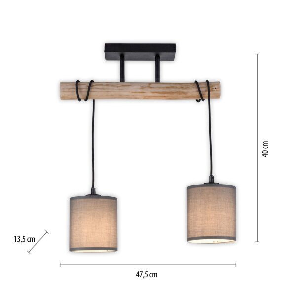 Blendarme Deckenleuchte Holzbalken Stoff 47,5 cm lang