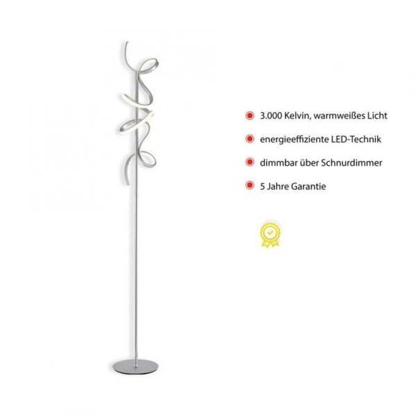 Dimmbare LED Stehleuchte Metall 156 cm 3000 K in Silber