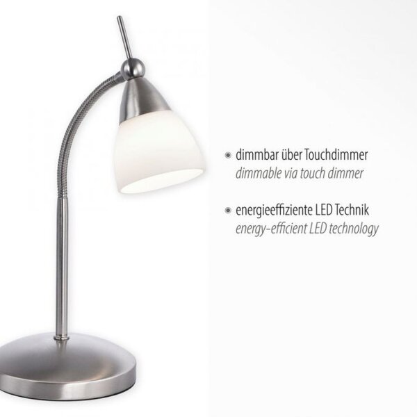 Flexible LED Tischlampe in Stahl Glas 3000 K dimmbar