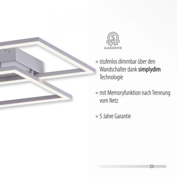 Dimmbare LED Deckenlampe L:53 cm Memory 24 W in Stahl