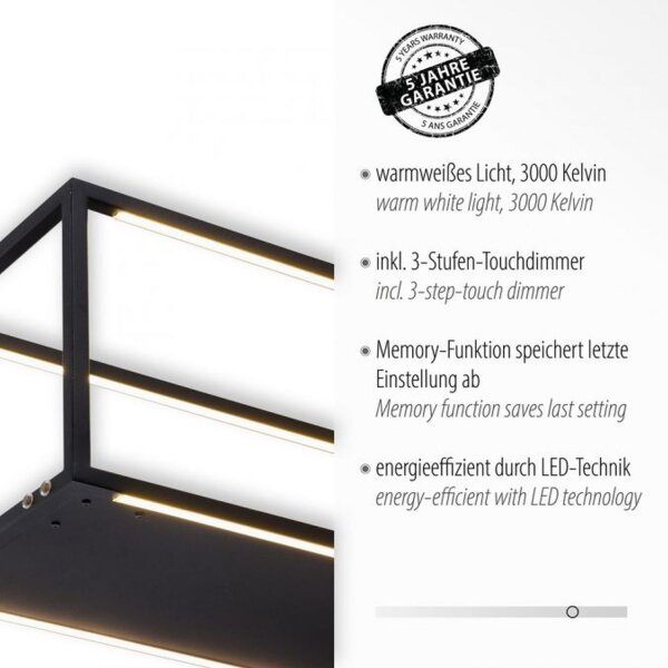 Schwarze LED Hängelampe dimmbar Touch 105 cm Memory