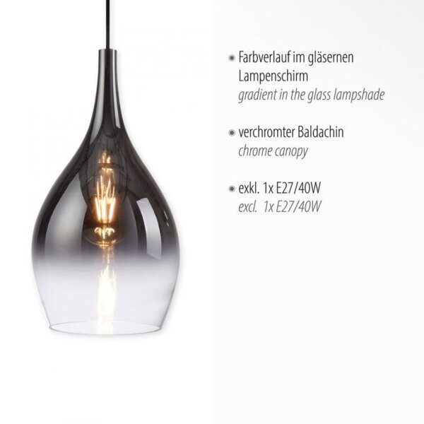 Stilvolle Pendelleuchte Glas Chrom Anthrazit E27 Ø20 cm