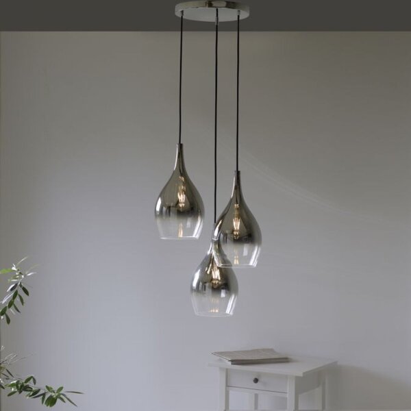 Stilvolle Pendelleuchte Glas Chrom Anthrazit E27 3-flmg
