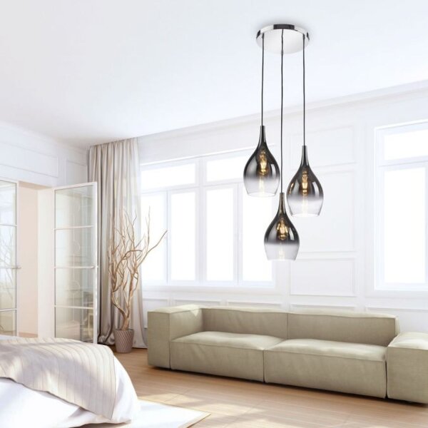 Stilvolle Pendelleuchte Glas Chrom Anthrazit E27 3-flmg