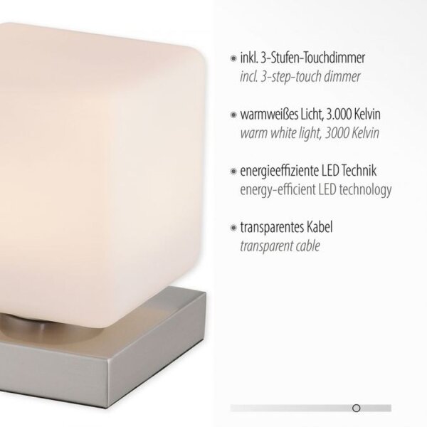 LED Tischleuchte Glas 16 cm 5 W 580 lm dimmbar in Stahl