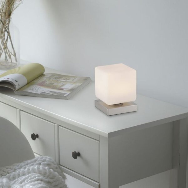 LED Tischleuchte Glas 16 cm 5 W 580 lm dimmbar in Stahl