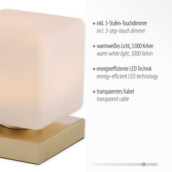 LED Tischleuchte Glas 16 cm 580 lm dimmbar in Messing