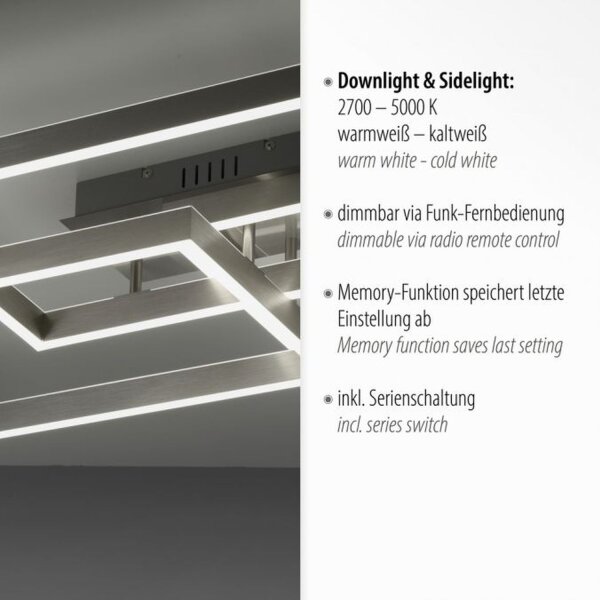 LED Deckenlampe Silber Fernbedienung 82 cm 45 W dimmbar