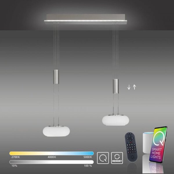 LED Hängelampe Glas in Stahl 2-flammig Fernbedienung