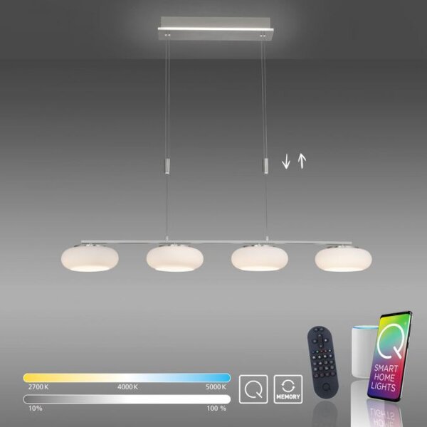 LED Hängelampe Glas in Stahl 108 cm 38 W Fernbedienung