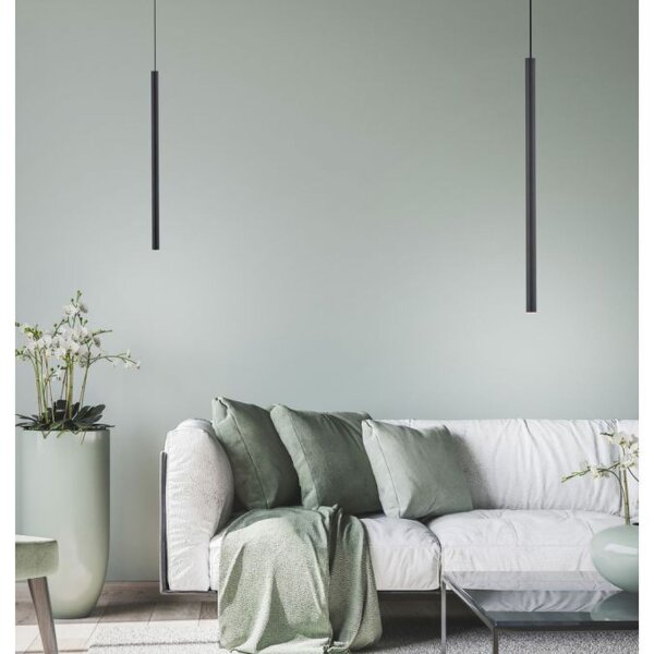 LED Pendelleuchte Schwarz Metall Ø2,5 cm rund dimmbar