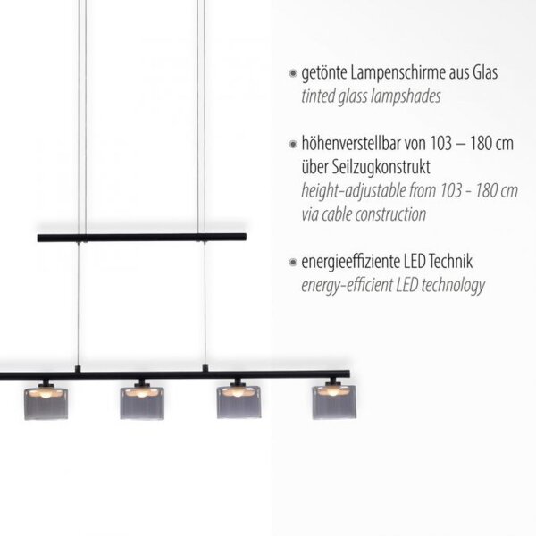 LED Pendelleuchte Rauchglas blendarm 80 cm lang 20 W