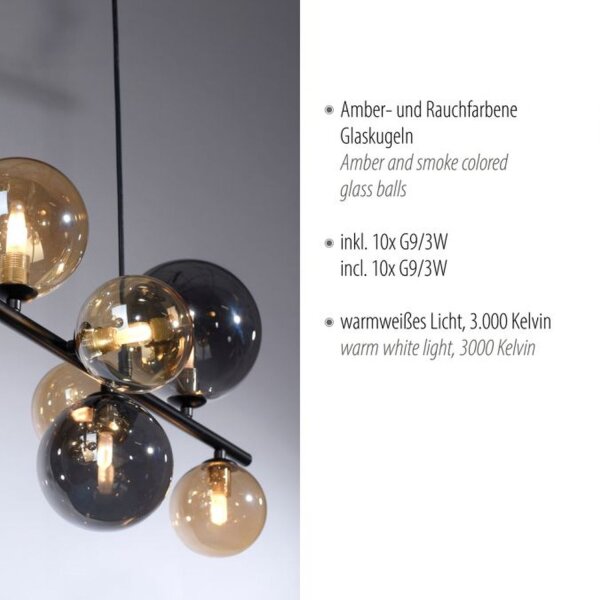 Hängelampe Rauchgrau Bernstein G9 3000 lm Glas 10-flmg
