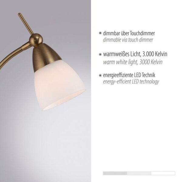 Flexible Stehleuchte in Altmessing Dimmer Glas 163 cm