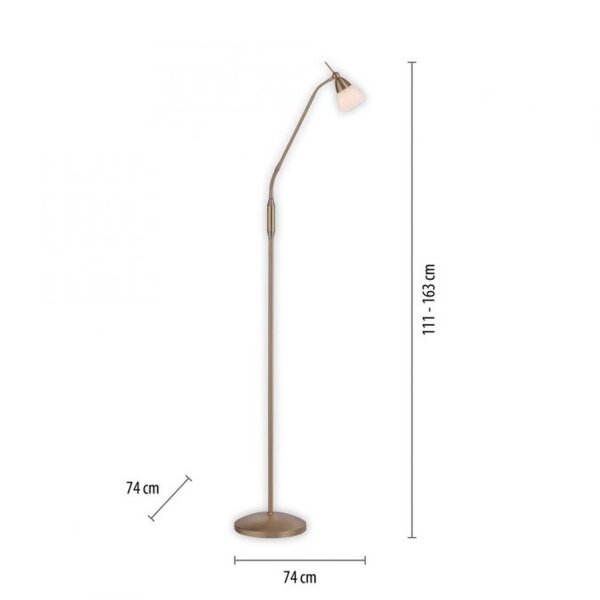 Flexible Stehleuchte in Altmessing Dimmer Glas 163 cm