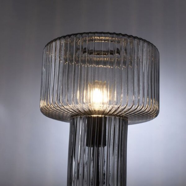 Dekorative Tischleuchte Rauchglas E27 35 cm Pilz Retro