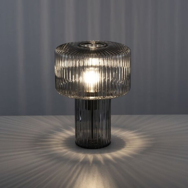 Dekorative Tischleuchte Rauchglas E27 35 cm Pilz Retro