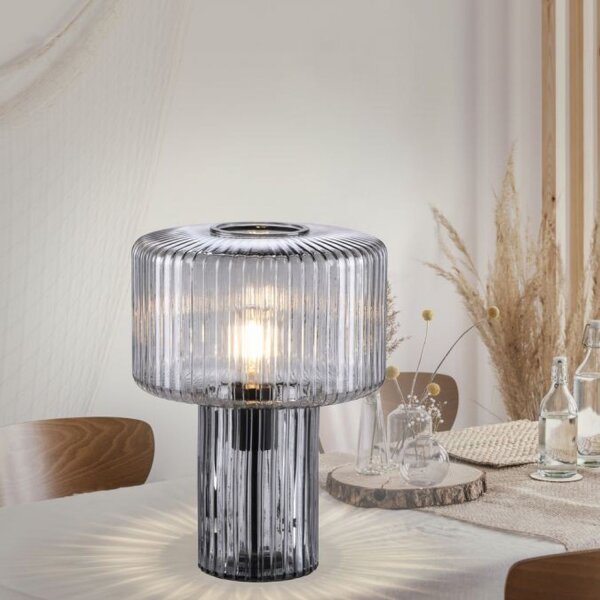 Dekorative Tischleuchte Rauchglas E27 35 cm Pilz Retro