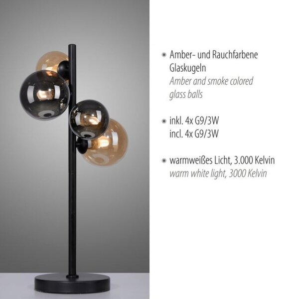 Tischlampe Rauchgrau Bernstein 48 cm G9 3000 K Glas