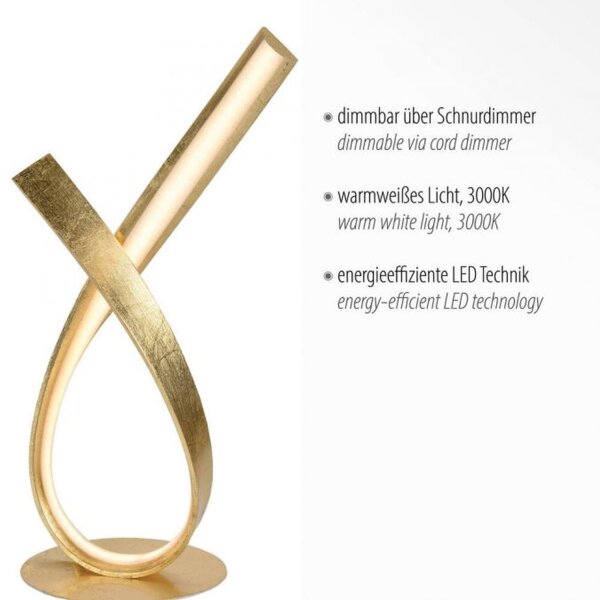 Elegante LED Tischlampe in Blattgold 38,5 cm dimmbar
