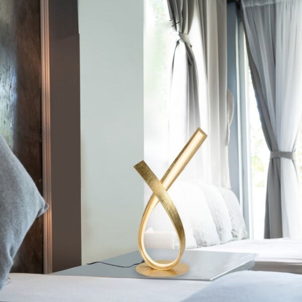 Elegante LED Tischlampe in Blattgold 38,5 cm dimmbar