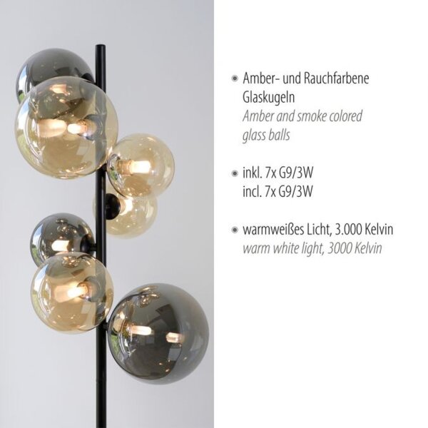 Stehlampe Rauchgrau Bernstein Glas 155 cm G9 2100 lm