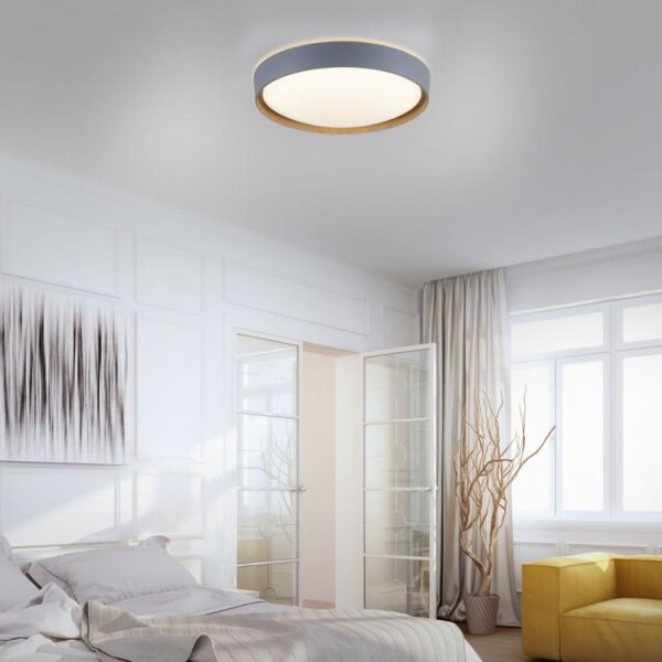 LED Deckenlampe Holz Metall Grau Ø51 cm 3720 lm dimmbar