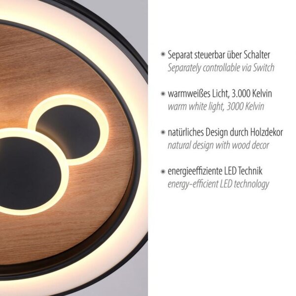 LED Deckenlampe rund Holz Schwarz Serienschalter 3000 K