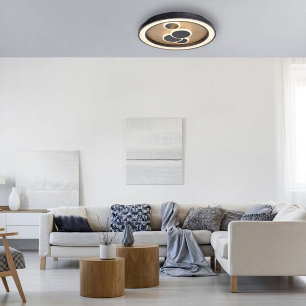 LED Deckenlampe rund Holz Schwarz Serienschalter 3000 K