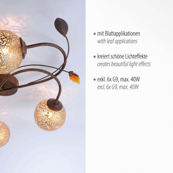 Landhaus Deckenlampe G9 L:68 cm Kugeln Gold Floral