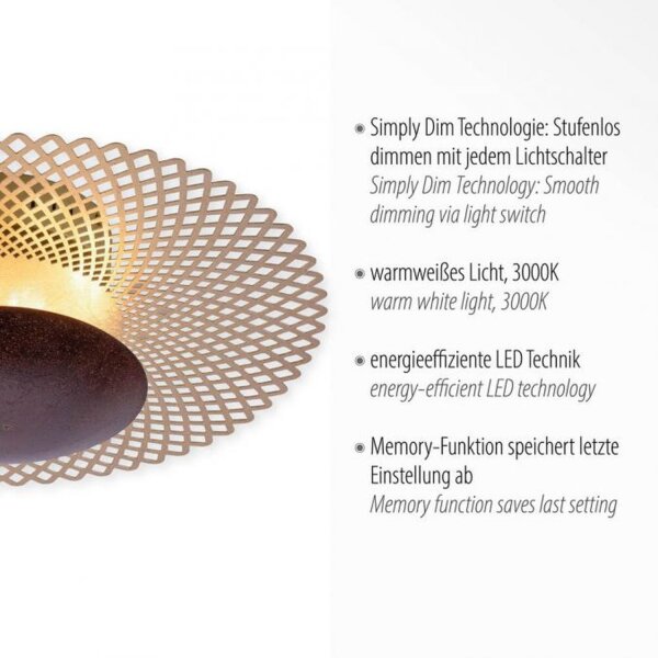 LED Deckenleuchte Metall Rost-Gold Ø45 cm 12 W dimmbar