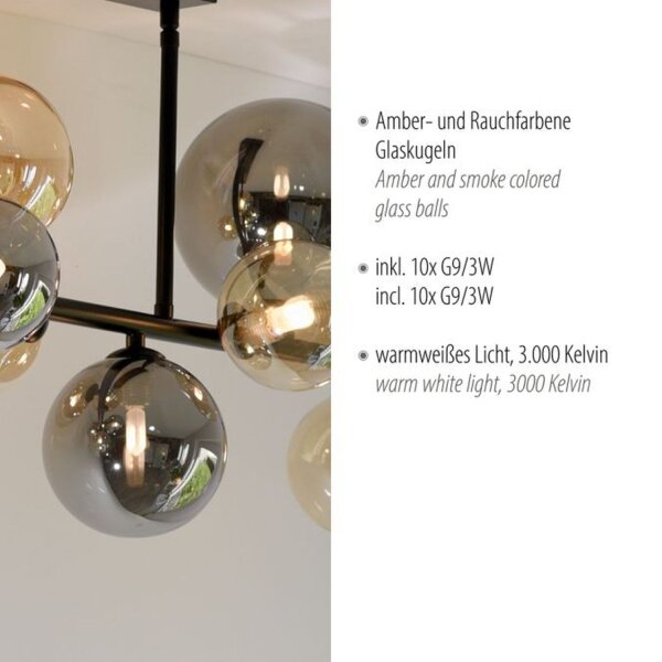 Deckenlampe Kugeln Rauchgrau Bernstein Glas 85 cm G9