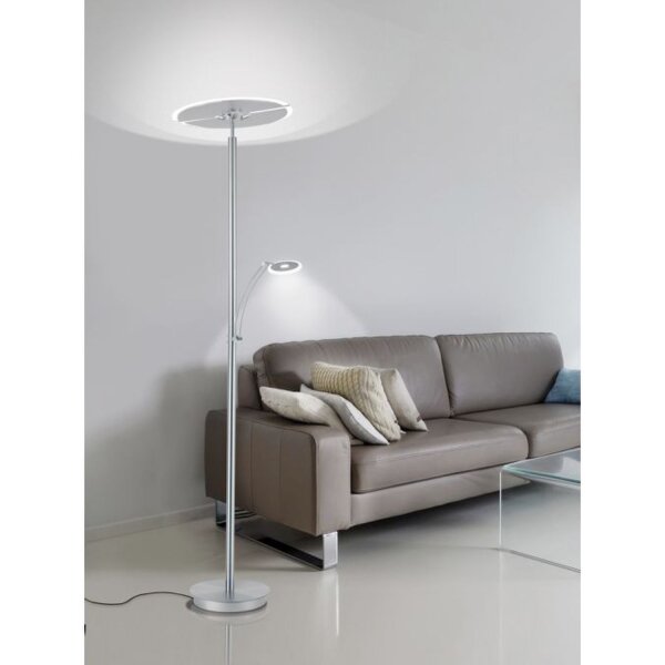 LED Stehlampe mit Lesearm in Stahl Glas 200 cm 5770 lm